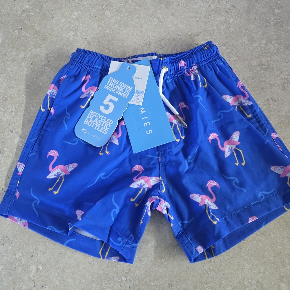 Bermies Kids' Blue Flamingo Swim Trunks Sz 4 New